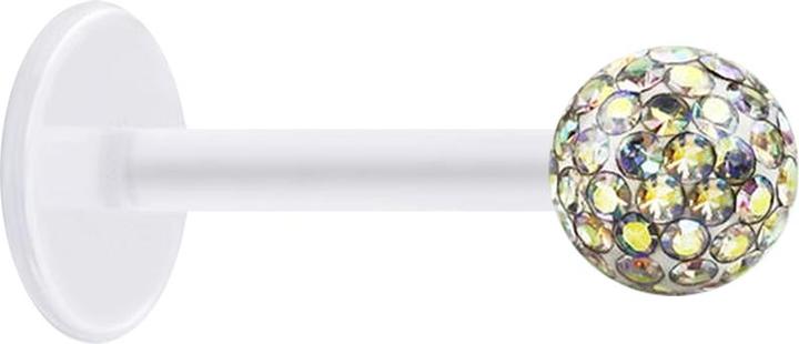 Immagine prodotto Star Piercing Micro Labret trasparente con sfera di cristallo multicolore e strato protettivo epossidico (Materiale sintetico, Acciaio chirurgico 316L, senza ottone)