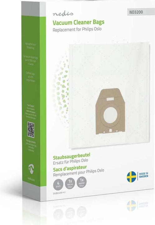 Immagine prodotto Nedis Staubsaugerbeutel | 4 Stück | Synthetik | Meist verkauft für: Philips Oslo + | Weiss (4 x)