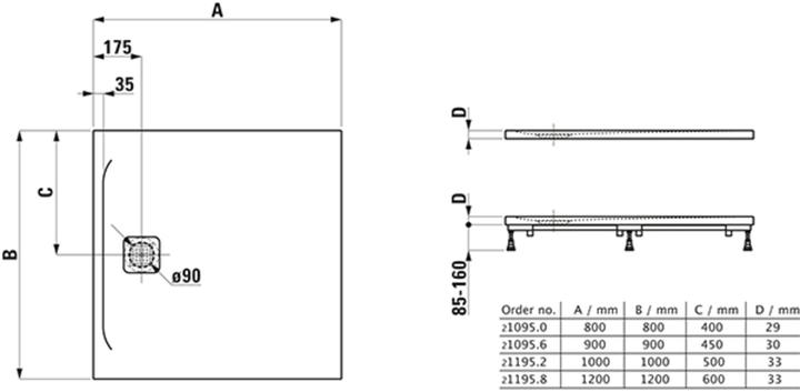 Actual product image Laufen Shower tray PRO quadrat. drain lateral 800x800x29mm white matt