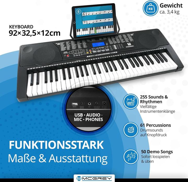 Actual product image Funkey LK-6150 Keyboard Set mit Leuchttasten und Z-Ständer (61 Keys)