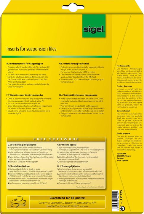 Actual product image Sigel PC insertion labels