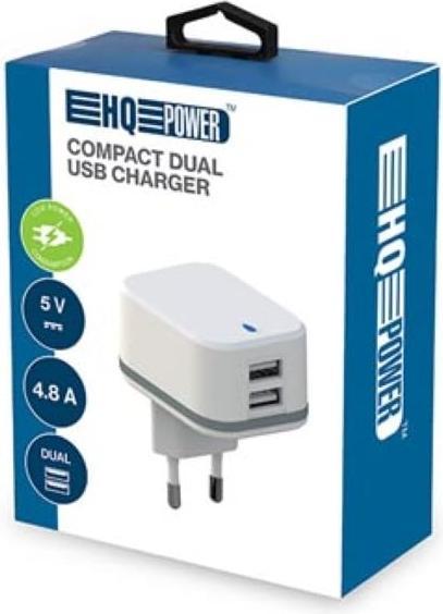 Actual product image Velleman COMPACT CHARGER WITH DUAL USB OUTPUT 5 V - 4.8 A max. - 24 W max. - White (24 W)
