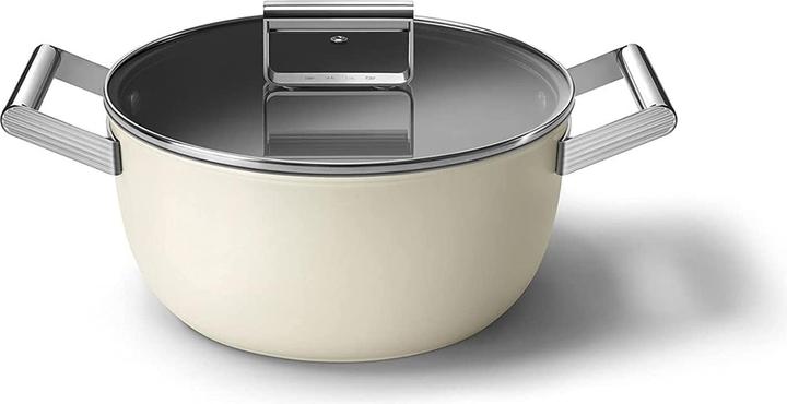 Smeg CKFC2411CRM Schmortopf Ø 24 cm mit Glasdeckel, 2 Griffe, creme (24 cm, Bräter + Schmortopf)