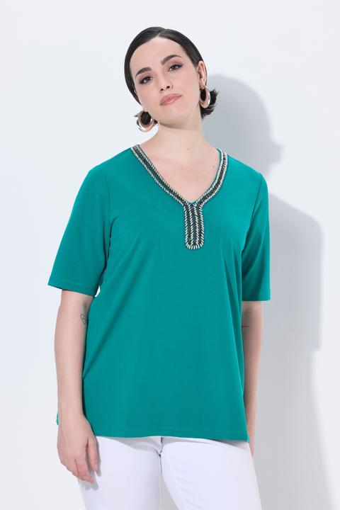 Actual product image Ulla Popken Beaded Neckline Short Sleeve Tee (42, 44)