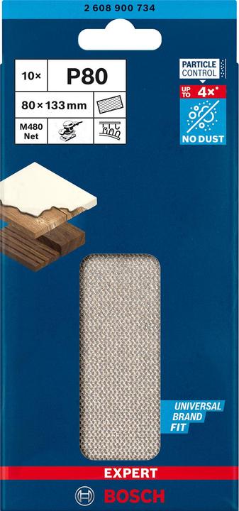 Actual product image Bosch Professional Zubehör Expert M480 sanding net for orbital sander, 80 x133 mm, G 80, 10 pcs. (80, P80)