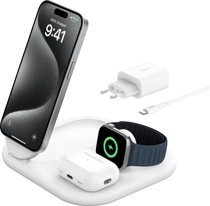 Produktbild Belkin BoostCharge 3-in-1 Qi2 Ladestation (15 W)