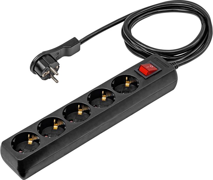 As - Schwabe 11394 Prises multiples avec interrupteur noir contact de protection 1 pc. (5 x, CEE 7/3, 2 m)