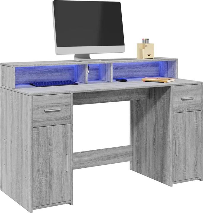 Immagine prodotto VidaXL Scrivania LED Scrivania per computer Scrivania da lavoro Scrivania per ufficio Grigio Sonoma (160 x 55 x 91 cm)