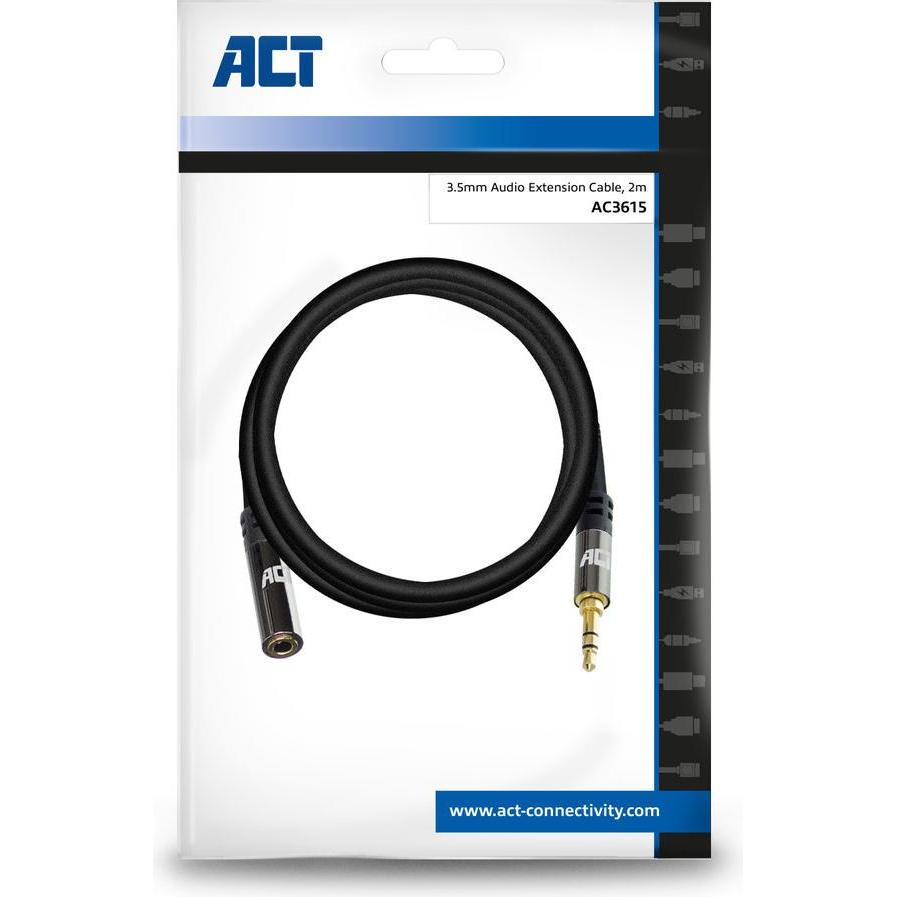 Thumbnail - ACT 2 meters High Quality audio extension cable 3.5 mm stereo jack male - female (2 m, 3.5mm Klinke (AUX)), Audio Kabel