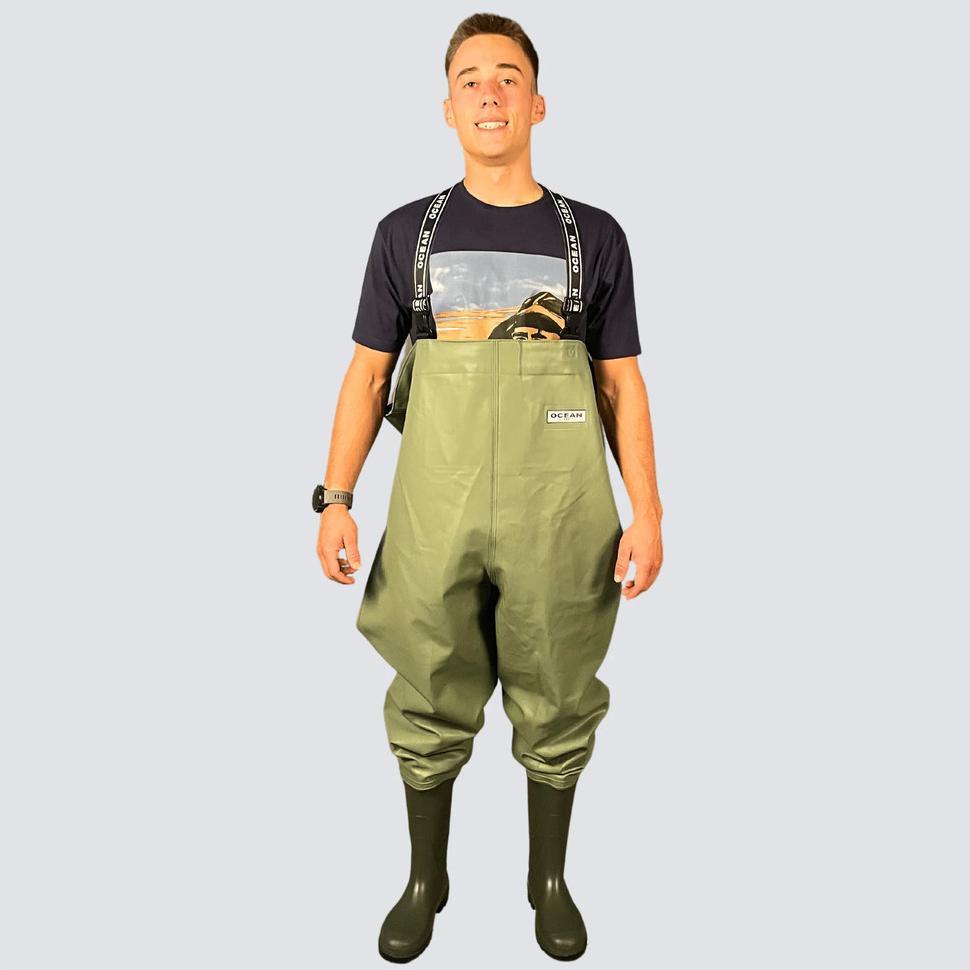 Ocean, Herren, Gummistiefel, Wathose Classic Wide S5 Waders, light olive, Grösse 45, Grün, (45)
