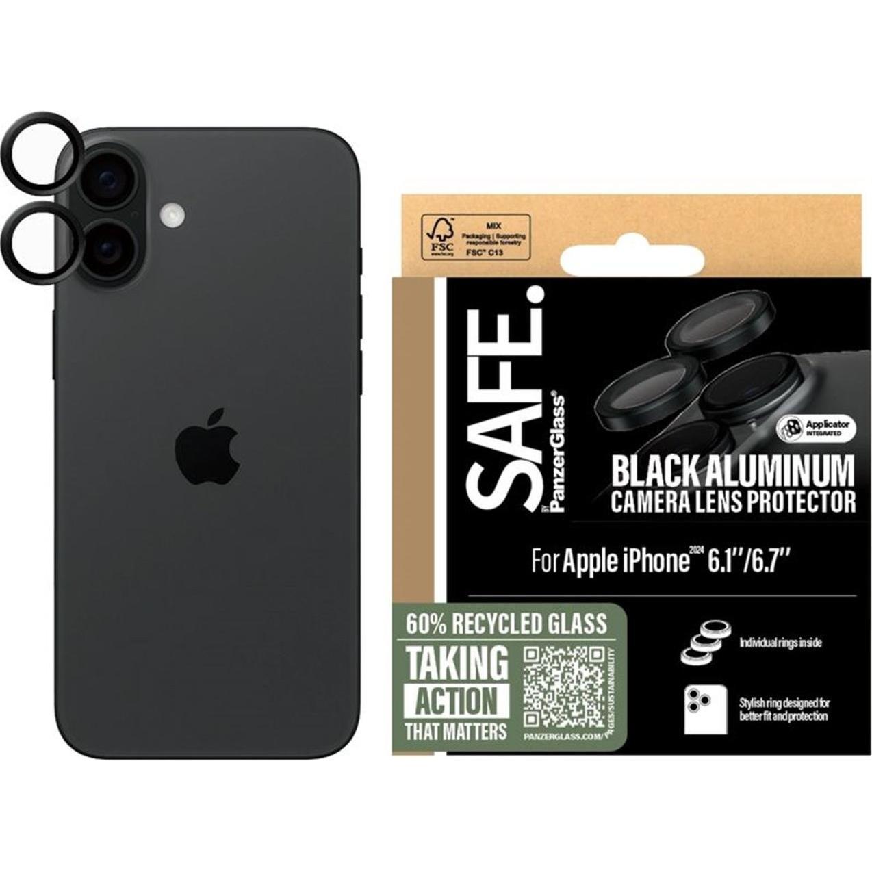 Safe Camera Protector (1 Stück, Apple iPhone 16, Apple iPhone 16 Plus), Smartphone Schutzfolie, Schwarz