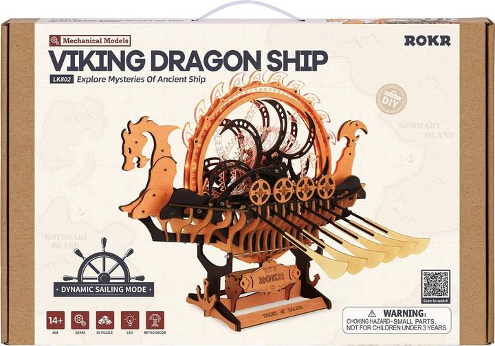 Actual product image Rokr Viking Dragon Ship - 3D wooden construction kit