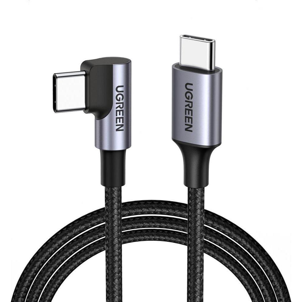 Thumbnail - Ugreen US255 USB-C to USB-C Elbow cable, 3A, 60W, 0.5m (Black) (0.50 m, USB 2.0), USB Kabel