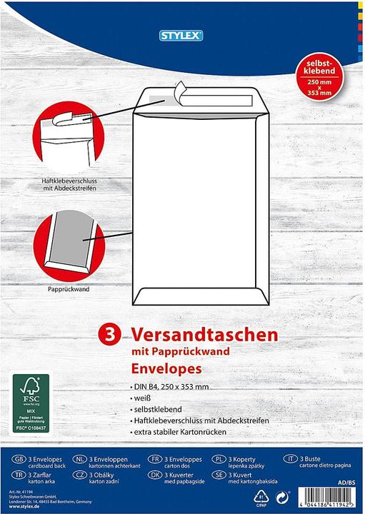 Image du produit Stylex Pochettes arrière en carton B4 ws 3pcs (3 x)