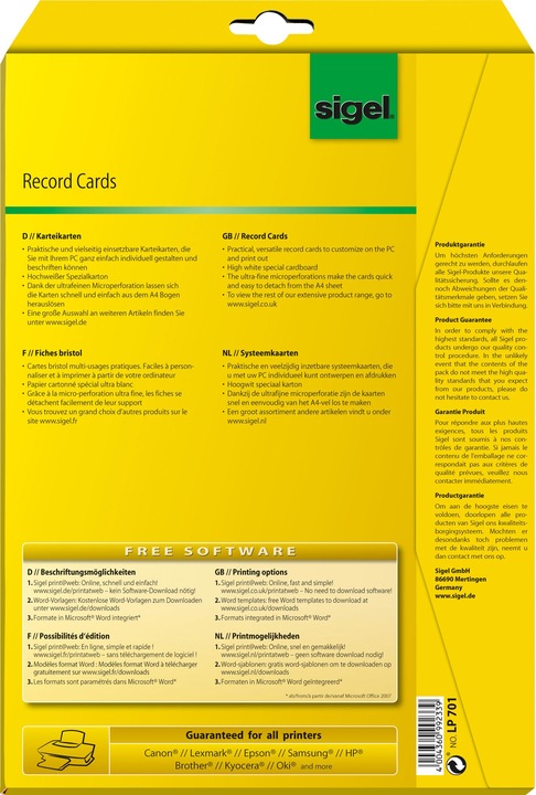 Image du produit Sigel Fiches d'information (A7, 185 g/m², 20 x)