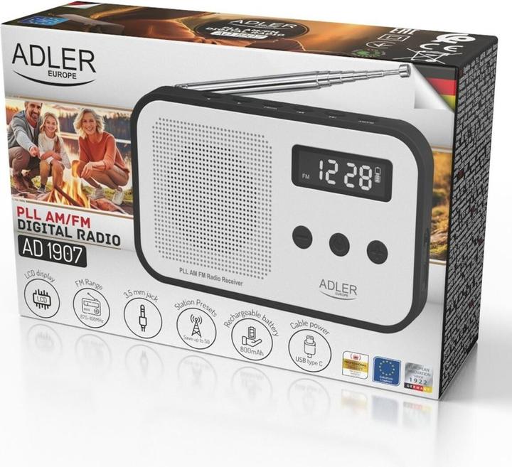 Image du produit Adler Interactive solution | Digital radio PLL AM/FM | AD 1907 | Alarm function | White/Black (AM, FM, KW, PLL)