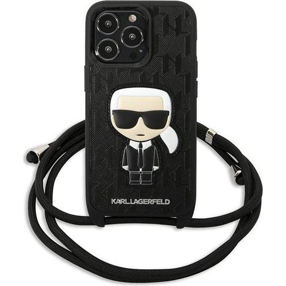 Thumbnail - Karl Lagerfeld Monogram Leather Patch and Cord Iconik - Etui iPhone 13 Pro (Apple iPhone 13 Pro), Smartphone Hülle, Schw...