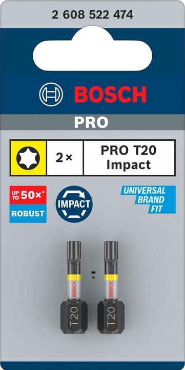 Actual product image Bosch Professional Zubehör PRO Torx Impact Bit, T20, 25 mm, 2 pcs. (T20)