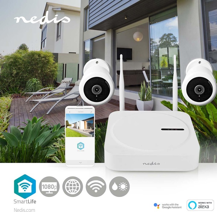 Actual product image Nedis SmartLife Wireless Camera System 2X Camera Full HD with Night Vision, IP65, SLNVR201CWT (1920 x 1080 Pixels)