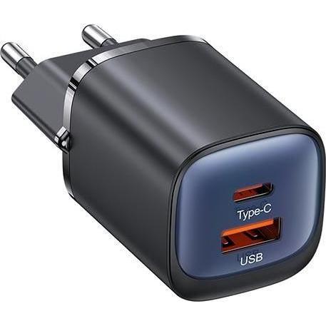 Usams Ład. siec. CC254 30W GaN USB-C/USB-A a ricarica rapida Serie HC viola/viola CC254TC03 (30 W), Caricatore USB, Viola