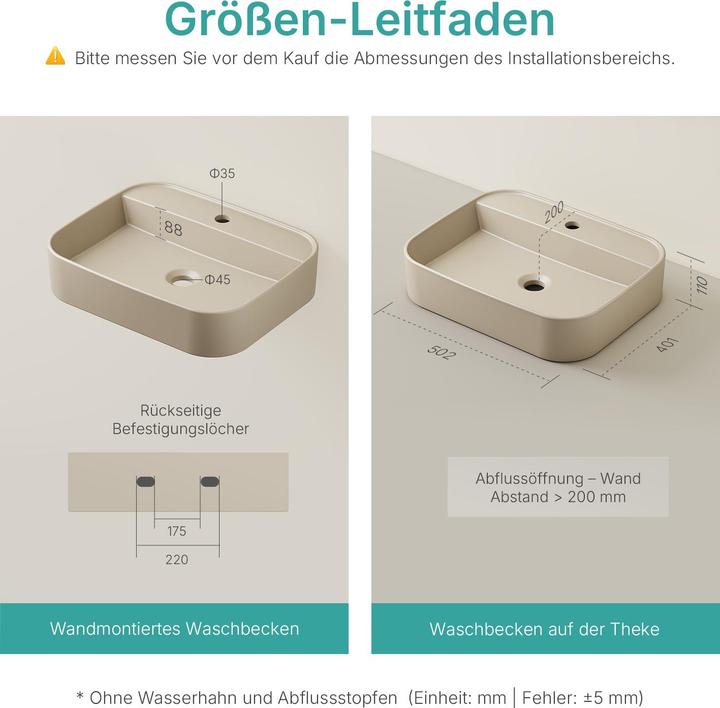 Actual product image Emke Countertop Washbasin, Ceramic, Wall-mounted/Countertop, Glossy White, with Tap Hole, 500x400x110mm (400 mm, 500 mm)