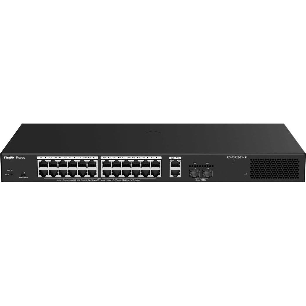 Ruijie RG-ES228GS-LP 28-Port-Gigabit-Smart-Cloud-verwalteter PoE-Switch (28 porte), Switch di rete, Nero