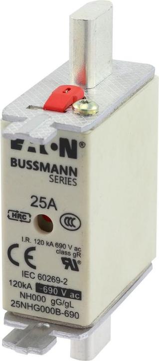 Productafbeelding Eaton Smeltzekering, laagspanning, 25 A, AC 690 V, 120 kA, NH000, gL/gG, IEC, dubbele indicator, bereik (25 A)