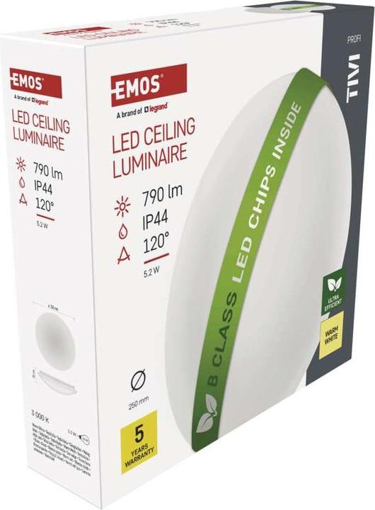 Produktbild Emos LED-Deckenleuchte TIVI, A CLASS, rund weiss 5,2W, IP44, Warmweiss (790 lm)