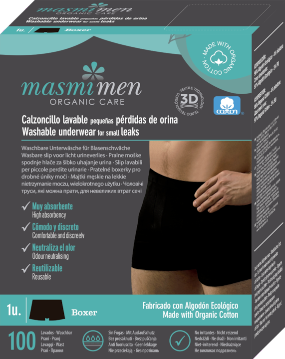 Actual product image Masmi Organic Incontinence Men Boxer Shorts Black Size: M - Reuse (M)