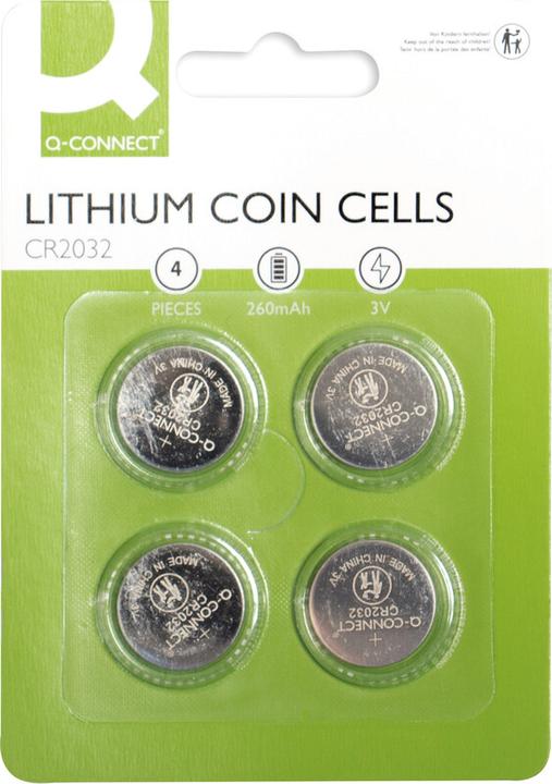 Produktbild Q-Connect Lithium Knopfzellen (4 Stk., CR2032, 220 mAh)
