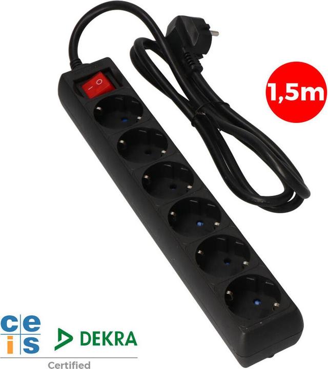 Image du produit EDM Bandeau de prises avec 6 prises et interrupteur 41014 Schuko (1,5 m) (CEE 7/3, CEE 7/4, 6x)