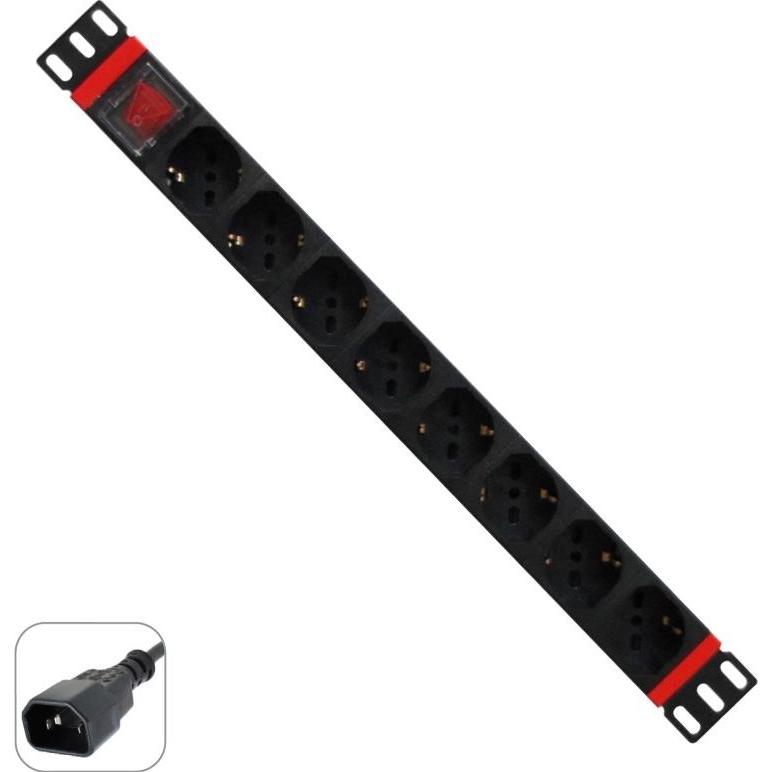WP Rack & Cabling WP WPN-PDU-C01-08 Stromverteilungseinheit (PDU) 8 Steckdose(n) AC 1U Schwarz, Rot, Batterien + Akkus