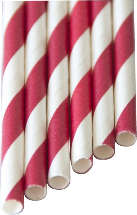 Image du produit No Name Pailles à boire en papier 6x210mm rayées rouge sac PLA à 20pcs (20 x)
