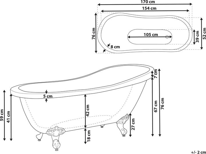 Produktbild Beliani Badewanne freistehend blau / weiss oval 170 x 76 cm CAYMAN (359 l, 170 cm, 78 cm)