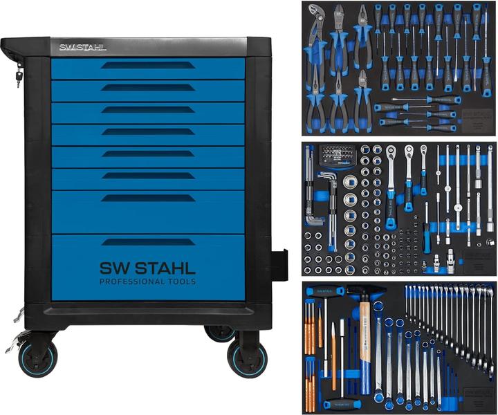 Immagine prodotto SW-Stahl Z3116 Carrello professionale per officina TT801 blu I 8 cassetti I 3 cassetti pieni I 213 pezzi I (213x)