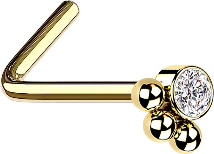 Produktbild Star Piercing Nasenstecker gewinkelt vergoldet Kristall mit drei Kugeln (ohne Messing, Chirurgenstahl 316L)