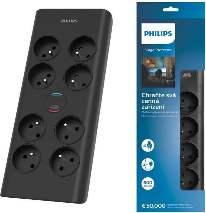 Productafbeelding Philips SPN7080BA/60 overspanningsbeveiliging Zwart 8 stopcontact(en) (8x, CEE 7/5, 2 m)