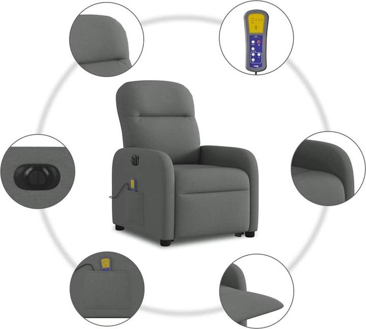 Immagine prodotto VidaXL Poltrona massaggiante elettrica con ausilio per la posizione eretta in tessuto grigio scuro