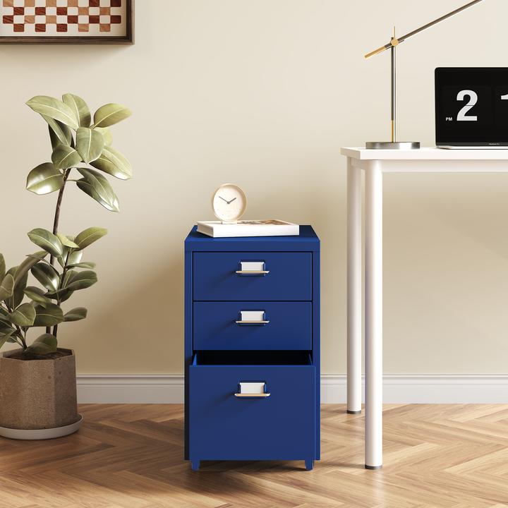 Produktbild En.Casa Rollcontainer Kökar mit 3 Schubladen 48x28x41 cm Blau (48 x 28 x 41 cm)