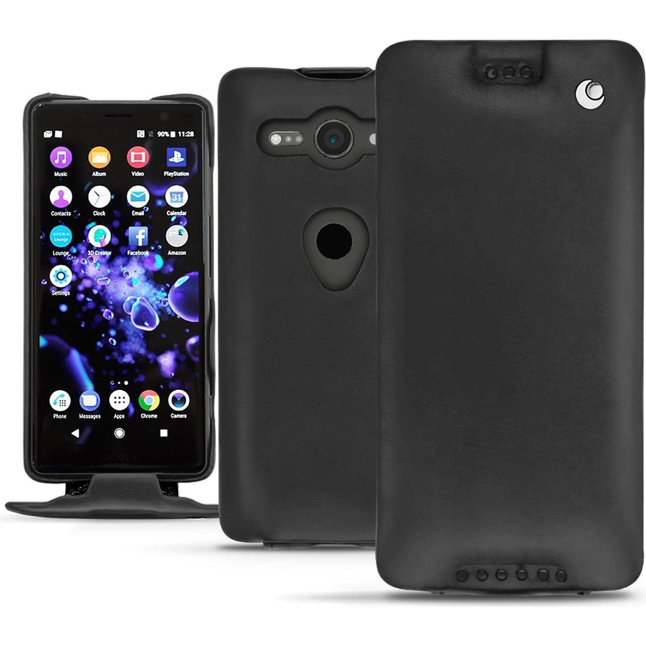 Noreve Lederschutzhülle vertikal (Sony Xperia XZ2 Compact), Smartphone Hülle, Schwarz