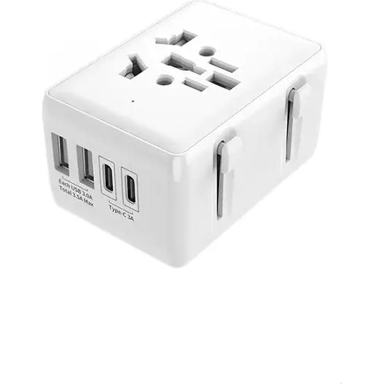 Techsuit, Adattatore da viaggio, - Travel Adapter (HHT203A) - PD20W, 2 x USB, 2 x Type-C, EU, UK, AUS, US - White