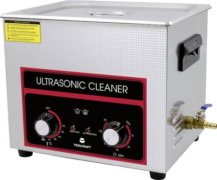 Produktbild Toolcraft Ultraschallreiniger Werkstatt, Schmuck, Bürobedarf 240W 10l mit Heizung, mit Reinigungsko (40 kHz, 10000 ml)