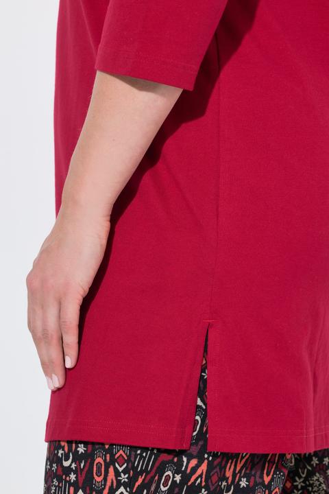 Image du produit Ulla Popken T-shirt long coupe évasée, décolleté rond et manches 3/4 (62)