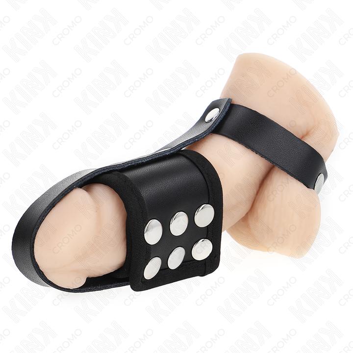Actual product image Kink Leather Penis Ring With Adjustable Coated Squat Separator Strap