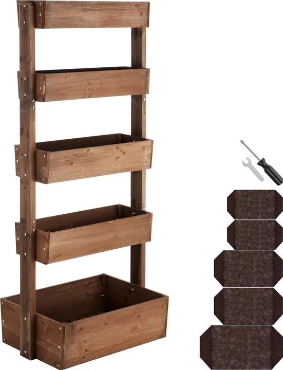 tectake Vertikalbeet Flora, lackiertes Holz, inkl. Pflanzvlies
