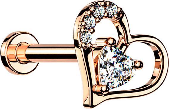 Immagine prodotto Star Piercing Micro Labret a filo interno in oro rosa con cuore in cristallo (Ottone, Acciaio chirurgico 316L)