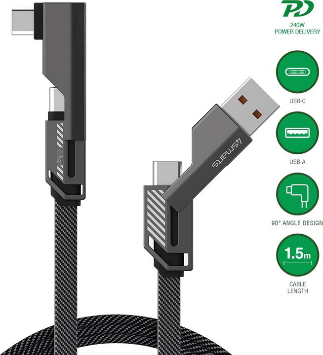 Produktbild 4smarts USB-C Kabel ComboCord Flat Right Angle (1.50 m, USB 2.0, 240 W)