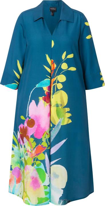 Immagine prodotto Ulla Popken Abito midi dal taglio svasato con fiori, colletto da camicia e maniche a 3/4 (54)