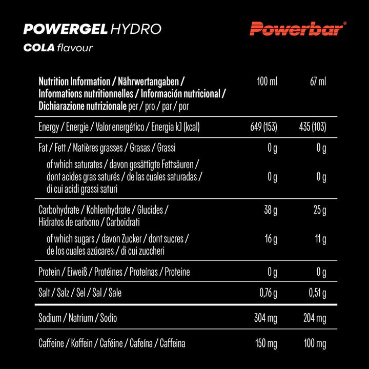 Nährwerte und Zutaten Powerbar Hydro Gel (Cola, 1 Stk., 85 g)