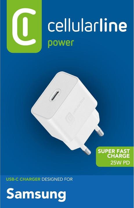 Immagine prodotto Cellularline Super Fast Charger 25W - Samsung Caricabatterie da rete USB-C Super Fast Charge PD 25W Bianco (25 W)
